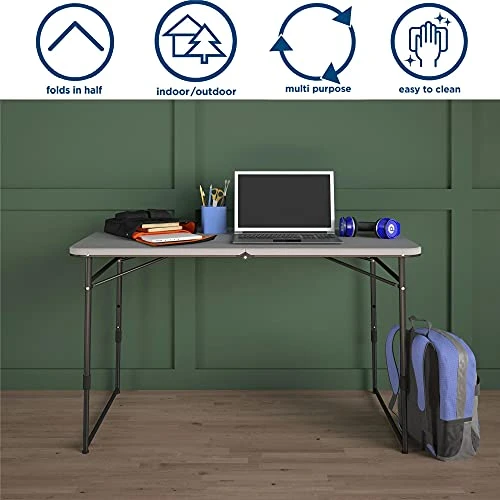 COSCO 4 Ft. Fold-in-Half Portable Utility Table, Gray, Indoor/Outdoor, For Crafting, Tailgating, & Camping - Image 2