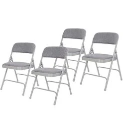OEF Furnishings Deluxe Fabric Upholstered Double Hinge Premium Folding Chairs, Grey