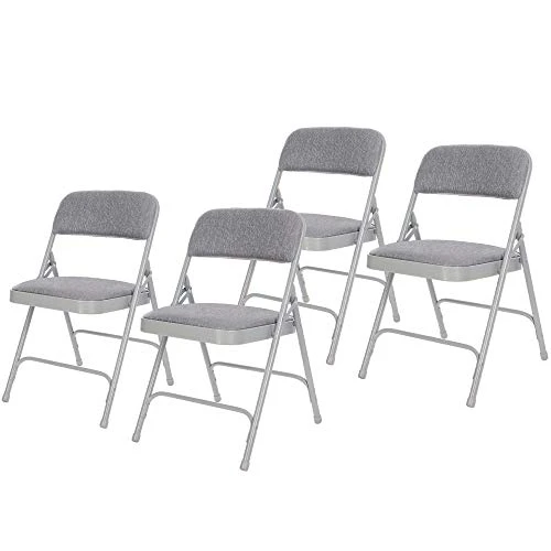 OEF Furnishings Deluxe Fabric Upholstered Double Hinge Premium Folding Chairs, Grey