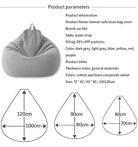 Classic Sofa Chairs Lazy Lounger Bean Bag Cover For Home Garden Lounge Living Room (Red, 100 * 120cm) - Image 3