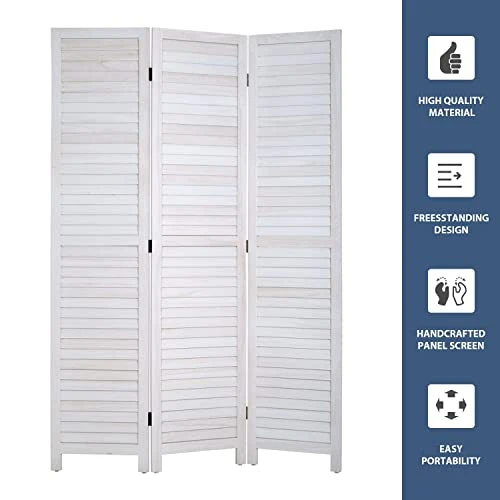 BLKMTY Room Divider 3 Panel Folding Screen Wood Screen Dividers 6ft Tall Privacy Screen Freestanding Portable Partition Wall Divider Space Seperate Indoor Home Furniture For Bedroom, White - Image 2