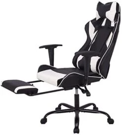 OffiClever Ergonomic Office Leather Adjustable And Swivel Reclining High Back Computer Chair With Lumbar Support And Headrest, White