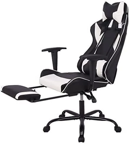 OffiClever Ergonomic Office Leather Adjustable And Swivel Reclining High Back Computer Chair With Lumbar Support And Headrest, White