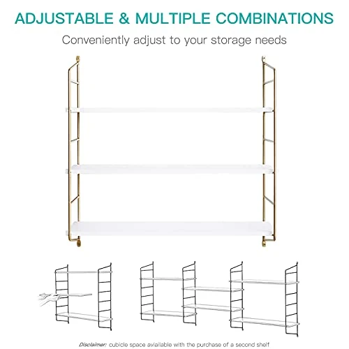 BOLUO Gold Wall Shelf - Bathroom Shelves Modern Decor Living Room Bedroom Kitchen Adjustable 24 Inch Long, White And Gold - Image 5