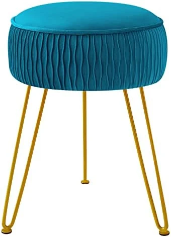YOONIC Velvet Soft Modern Vanity Stool -Round Footrest Stool Ottoman Side Table Seat Dressing With Golden Metal Leg And Sponge Filling,Upholstered Foot Rest, For Living Room And Bedroom Pink - Image 12