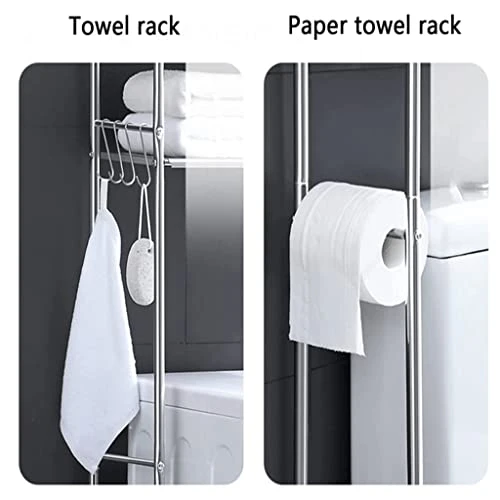 DYNN 3-Tier Stainless Steel Over The Toilet Storage With Paper Rack And Hooks Freestanding Space Saver Toilet Rack For Easy To Assembly - Image 3