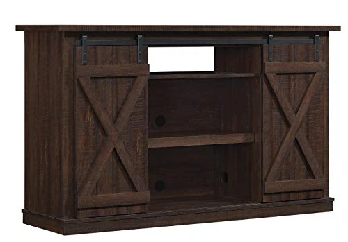 Twin Star Home Sliding Barn Door TV Stand, Sawcut Espresso - Image 3