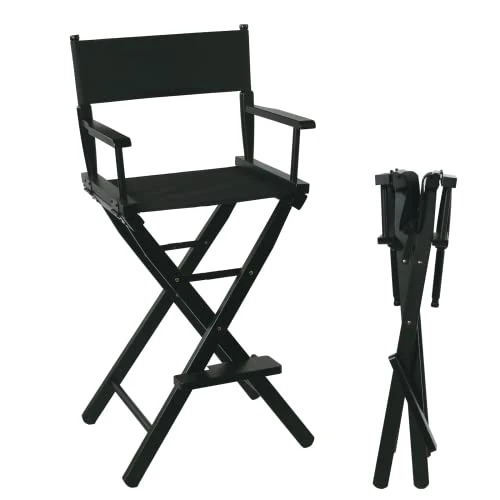 JXUFDHO Tall Directors Chair Foldable 30'', Makeup Chair Black For Makeup Artist, 250lbs Capacity Solid Hardwood,Black
