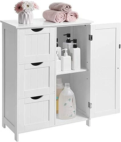 Noskatu Bathroom Floor Cabinet Small Storage Corner Floor Cupboard With A Single Shutter Door And Drawer Narrow Bathroom Cabinet For Bathroom Bedroom Living Room Kitchen White - Image 8