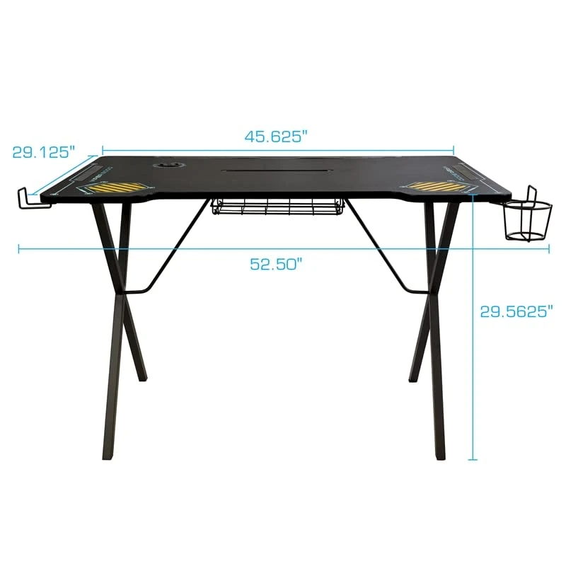 Atlantic Viper 3000 Gaming Desk β Single Laminated Surface, Heavy-Duty Steel X-Legs, Integrated LED, 3 USB 3.0 Ports, Smart Device Slot, Surge Protector Tray, Headset Hooks, PN 33906164 - Black - Image 3