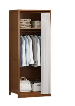 ELSAIL Wardrobe Closet Rack Simple Solid Wood Hanging Clothes Bedroom Nanzhu Doorless Small Unit Put Quilt Rental Room Sliding Door