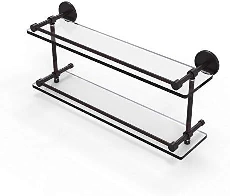 Allied Brass P1000-2/22-GAL-BKM 22 Inch Tempered Double Gallery Rail Glass Shelf, Matte Black - Image 3
