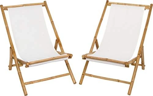Statra Folding Bamboo Sling Chair Set Of 2, Blue Stripes - Image 8