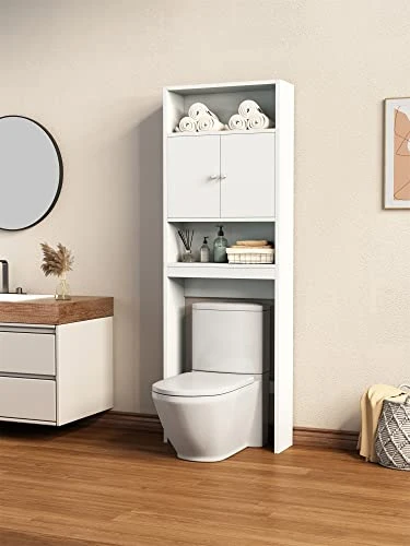 Aisfure Over The Toilet Storage Cabinet White 77", 3-Tier Bathroom Space Saver, Bathroom Organizer Shelf Over Toilet, Freestanding Multifunctional Laundry Organizer Toilet Rack - Image 2
