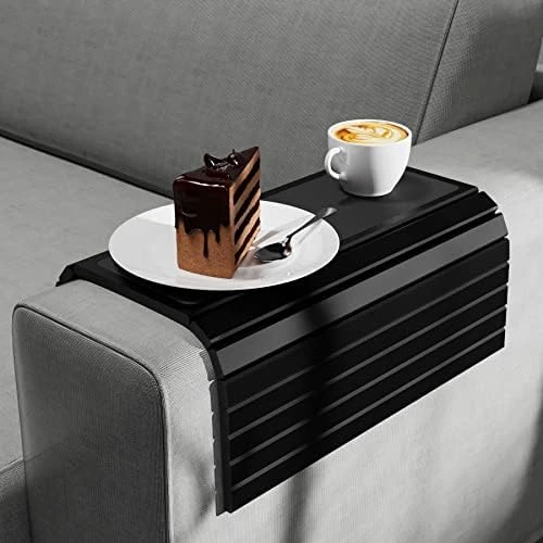 Semounva Bamboo Sofa Armrest Tray, Armchair Table Sofa Arm Tray, Bamboo Design Couch Arm Table Caddy For Snacks, Drinks, Remote, Cups, Flexible And Foldable Tray - Image 4