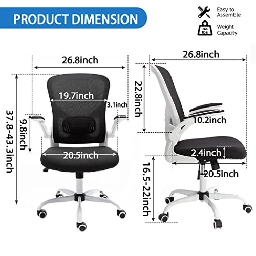 Bonzy Home Ergonomic Office Chair Mesh High Back Computer Chair Height Adjustable Swivel Desk Chairs With Wheels,Adjustable Armrest Backrest,Black - Image 2