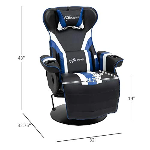 Vinsetto Gaming Chair, Racing Style Computer Recliner With Lumbar Support, Footrest And Cup Holder, Black/White/Blue - Image 2