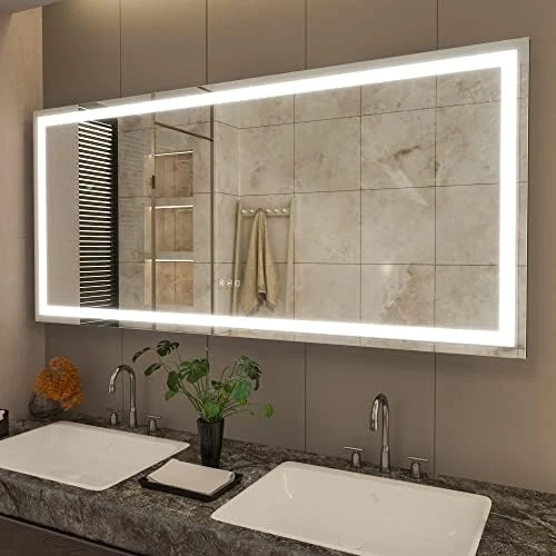 COZZIE Bathroom Vanity Mirror,60x28 Inch Lighted Vanity Mirror,3-Color 3000-6000k Dimmable Anti-Fog CRI 90+ Bathroom Mirrors For Wall(White/Natural/Warm Lights) - Image 6