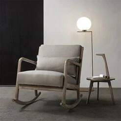 TRIPLE TREE Rocking Accent Chair With A Lumbar Pillow, Wooden And Sturdy Rocking Armchair With Wood Legs And Armrests, Nursery Glider Rocking Chairs For Home Studios And Small Offices,Gray