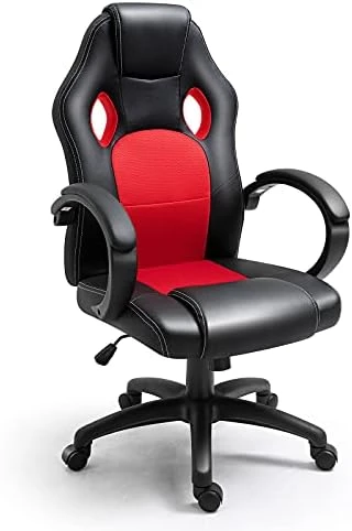 Polar Aurora Office Chair PU Leather Racing Style Computer Gaming Chairs Adjustable Swivel Desk Chair Black - Image 7