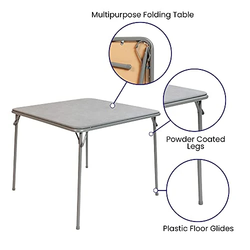 Flash Furniture Madelyn Folding Card Table - Gray Foldable Card Table Square - Portable Table With Collapsible Legs - Image 3