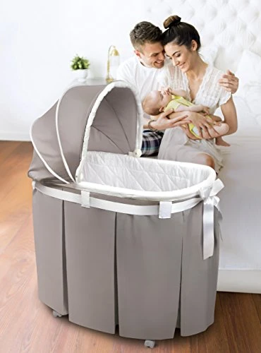 Wishes Oval Rocking Baby Bassinet With Bedding, Storage, And Pad - Image 2