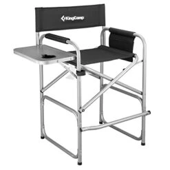 KingCamp Tall Directors Chair Folding Makeup Artist Heavy Duty Bar Height With Side Table Foot Rest And Storage Bag Supports 300 Lbs For Indoor And Outdoor Activities, One Size, Black