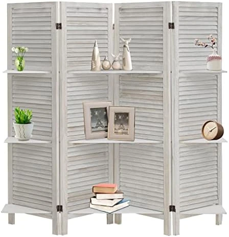 Babion Room Divider With Shelves,4 Panel Room Divider Wall,White Room Dividers And Folding Privacy Screens,Partition Room Dividers For Bedroom, Garden, Office, Study Room (White) - Image 8