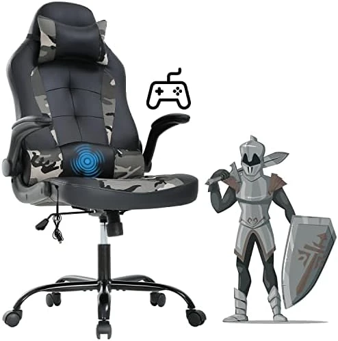 Gaming Chair Office Chair Desk Chair Massage Ergonomic High Back Computer Chair With Lumbar Support Flip-up Arms Headrest PU Leather Height Adjustable Swivel Executive Chair For Women Men Adult - Image 7