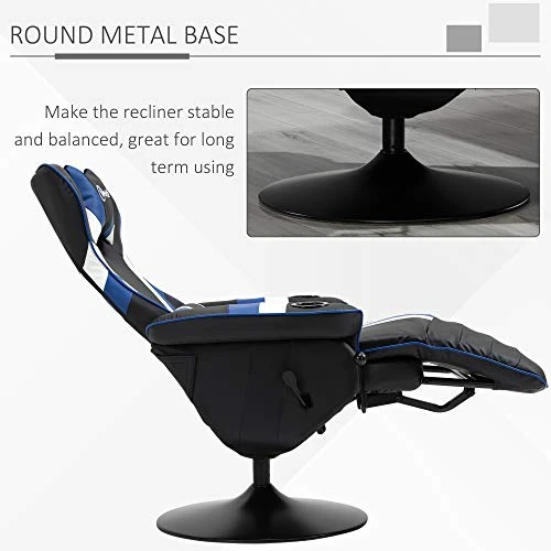 Vinsetto Gaming Chair, Racing Style Computer Recliner With Lumbar Support, Footrest And Cup Holder, Black/White/Blue - Image 4