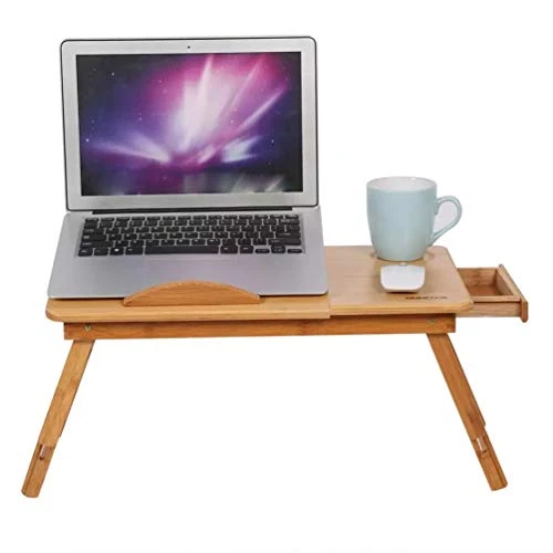 HQLCX Bamboo Laptop Table Adjustable Folding Computer Desk Bed Office Notebook Stand Portable TV PC Lapdesk With Drawer - Image 2