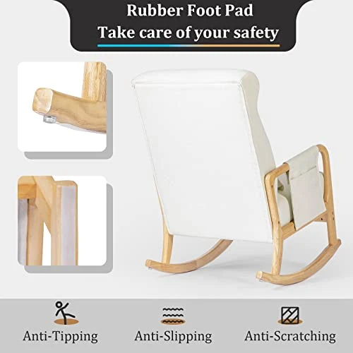 NOBLEMOOD Nursery Rocking Chair With Ottoman, Modern Indoor Baby Nursing Glider Rocker Chair With Free Lumbar Pillow Wooden Armrest For Living Room (Burlywood) - Image 5