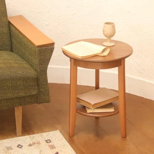 MaxSmeo Round End Table, Small Side Table For Small Spaces, 2-Tier End Table Wooden Side Table, Mid Century Modern Coffee Table,Easy Assembly, Brown, Two-shelves - Image 9