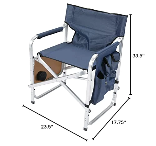 Faulkner Aluminum Director Chair With Folding Tray And Cup Holder, Blue - Image 2