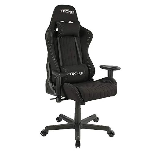 Techni Sport High Back Racing Chair With Foam Seat And Padded Arms, Reclining Gaming Chair With Height And Tilt Adjustment, Black