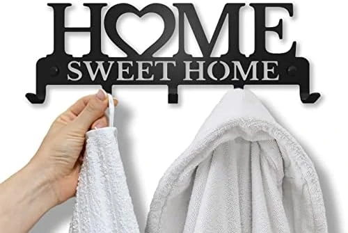 SirHoldeer Towel Hooks For Bathroom Wall Mounted, Towel Rack For Wall, Towel Holder For Bathroom Wall With Home Sweet Home Sign, Matte Black Bathroom Accessories, Heavy Duty Wall Hangers - Image 6