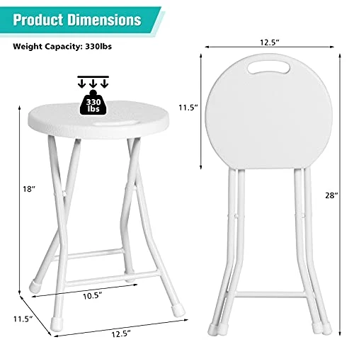 GENERIC Hysache 4 Pack Round Folding Stool, Portable Bar Stools Set Of W/ Handle, X-Shape Connection & Non-Slip Feet, 18inch Foldable Backless Chairs For Camping,Office, Party, 330lbs Capacity, White OP70624 - Image 3