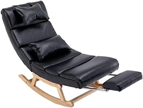 Modern Rocking Lounge Chair, Upholstered Glider Chair For Adults, Accent Rocker Chair With Large Back & Pull Out Pedal, Lie Or Sleep Lazy Chair For Living Room, Bedroom, Balcony (Light Blue Polyester) - Image 9