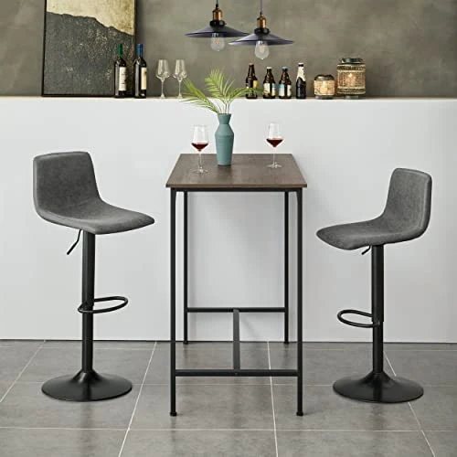 Yaheetech Swivel Bar Stools Set Of 2 For Kitchen Counter Adjustable Counter Height Bar Chairs With Back Tall Barstools PU Leather Kitchen Island Stools, Grey - Image 2