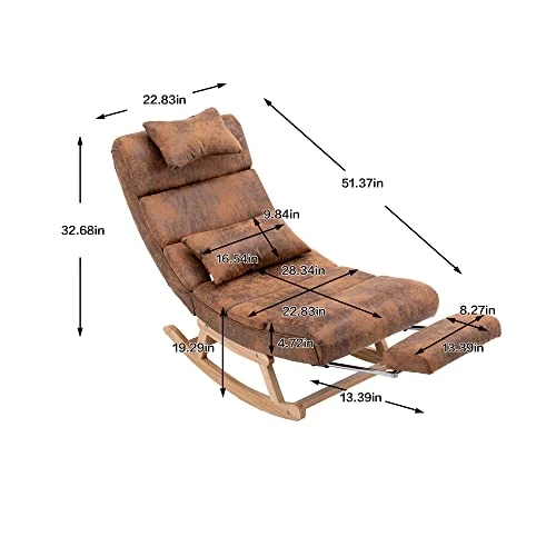 UFINEGO Rocking Chair Nursery Glider Chair For Nursery Comfy Chair 51.37 INCH Comfortable Living Room Chair With Lumbar Support Footrest Glider Chair For Nursery, Coffee - Image 3