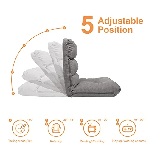 WAYTRIM 5-Position Indoor Adjustable Floor Chair, Padded Kids Gaming Sofa Chair With Backrest, Perfect For Living Room, Bedroom - Gray - Image 4