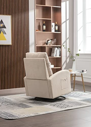 Caroun Swivel Rocking Chair Modern Style Rocking Chairs With One Left Bag And Upholstered Swivel Glider For Nursery Beige (Beige)