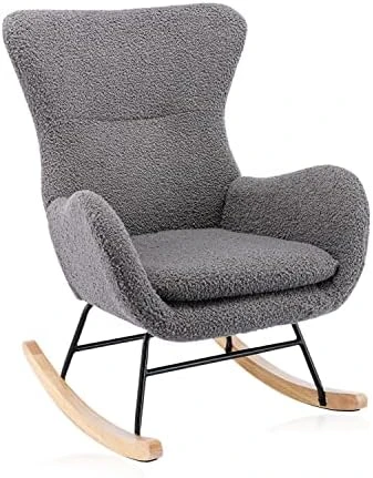 Tsuysi Teddy Rocking Chair Nursery, Upholstered Rocking Chairs With High Backrest And Armrests, Small Glider Chair For Nursery, Living Room, Bedroom (Beige) - Image 8