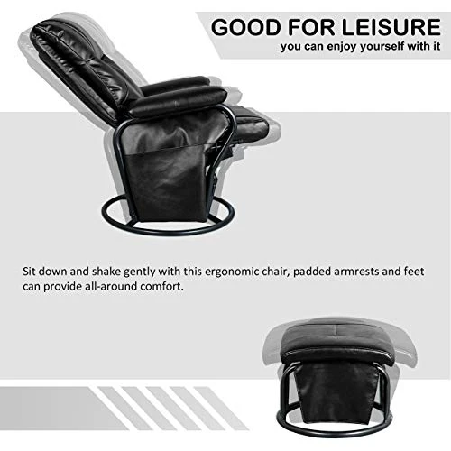 AODAILIHB Glider Chairs Rocking Chair With Ottoman 360° Swivel Chair PU Leather Upholstered Armchair Lounge Chair Sliding Chair Set (Black) - Image 5