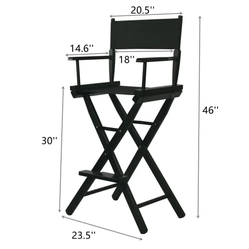JXUFDHO Tall Directors Chair Foldable 30'', Makeup Chair Black For Makeup Artist, 250lbs Capacity Solid Hardwood,Black - Image 2