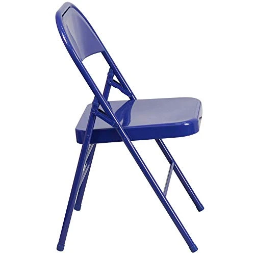 Flash Furniture 4 Pack HERCULES COLORBURST Series Cobalt Blue Triple Braced & Double Hinged Metal Folding Chair - Image 5