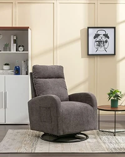 Luccalily Swivel Rocking Chair For Nursery, Upholstered Glider Nursery Chair With Breathable Fabric For Bedroom, Living Room, Beige - Image 15