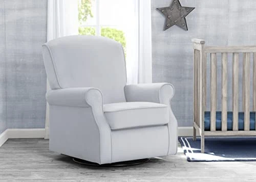 Delta Children Oakley Nursery Glider Swivel Rocker Chair, Dolphin Grey Velvet - Image 3