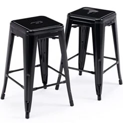 Vogue Furniture Direct 24" Black Backless Metal Bar Stools Indoor-Outdoor Counter Height Stool With Square Seat, Set Of 2 - VF1571001