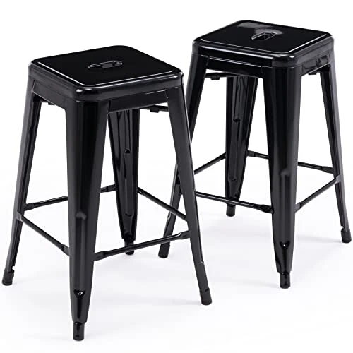 Vogue Furniture Direct 24" Black Backless Metal Bar Stools Indoor-Outdoor Counter Height Stool With Square Seat, Set Of 2 - VF1571001
